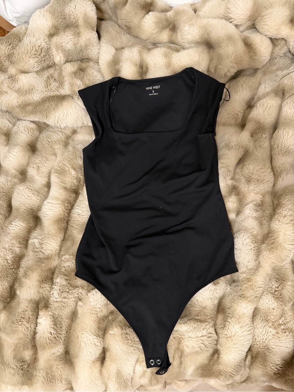 Nine West Black Square Neck Sleeveless Bodysuit